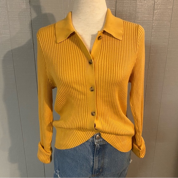 Abercrombie & Fitch Sweaters - Abercrombie & Fitch Women's Yellow Gold Mustard Ribbed Cardigan Sweater XL